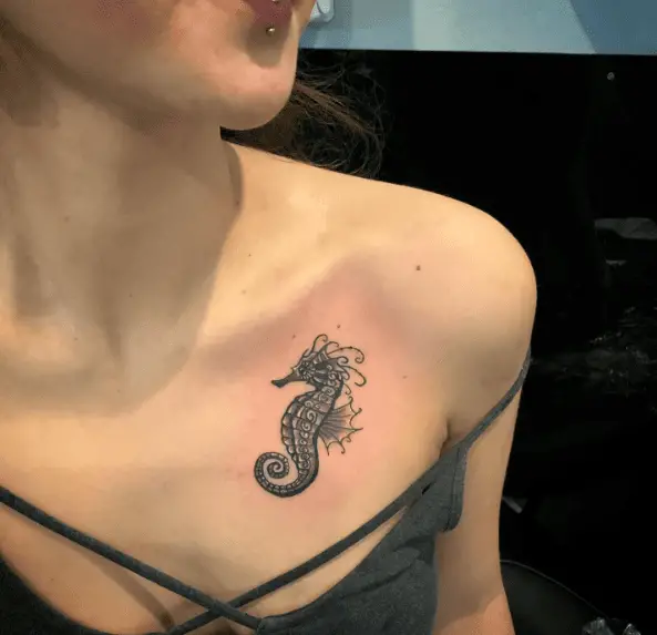 Little Seahorse Collarbone Tattoo