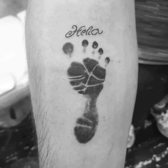 Baby Foot with Name Helia Tattoo