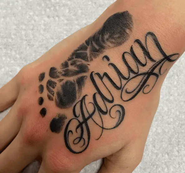 Baby Footprint with Lettering Hand Tattoo