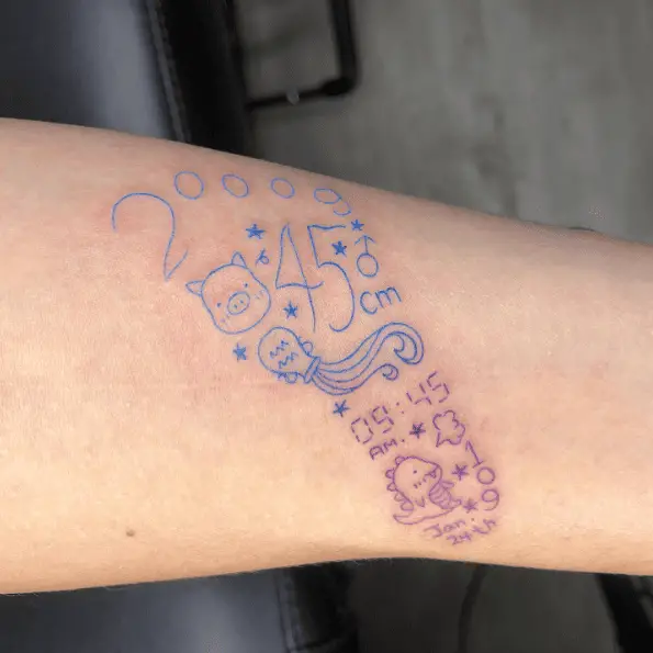 Baby Foot Tattoo Made with Symbols, Numbers and Texts