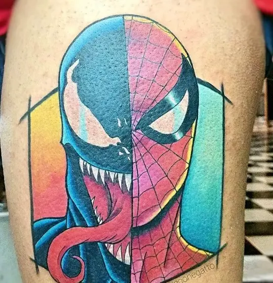 Venom and Spiderman Half-Half Tattoo