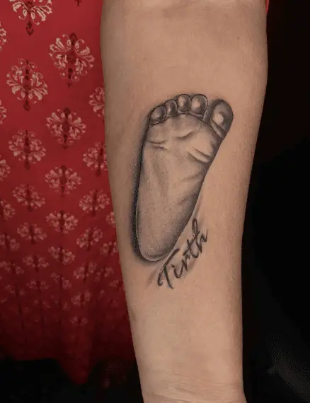 Sketch Style Baby Footprint Tattoo with Name