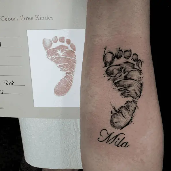 Baby Foot with Name Lines Tattoo