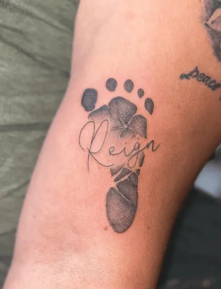Baby Footprint with Name Stamp Tattoo