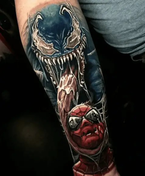 Venom and Spiderman Watercolor Tattoo