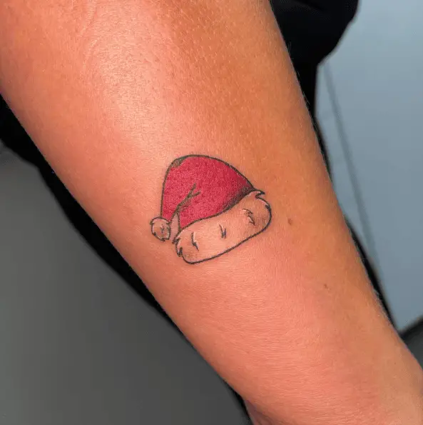 Red Ink Christmas Hat Tattoo