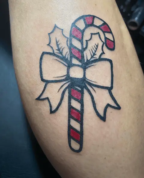 Candy Cane with Bow Christmas Tattoo