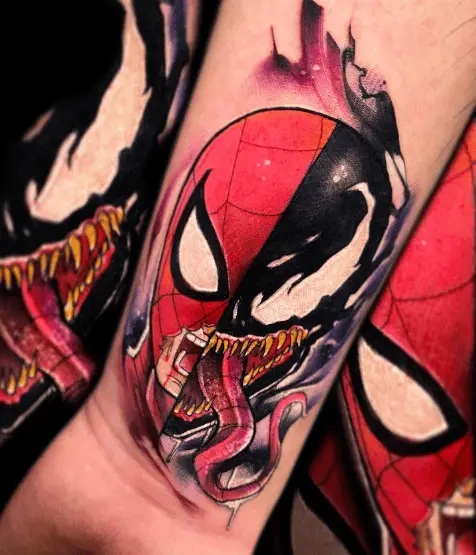 Spiderman vs Venom Forearm Tattoo