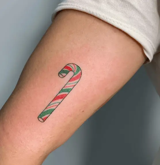 Single Candy Cane Arm Tattoo