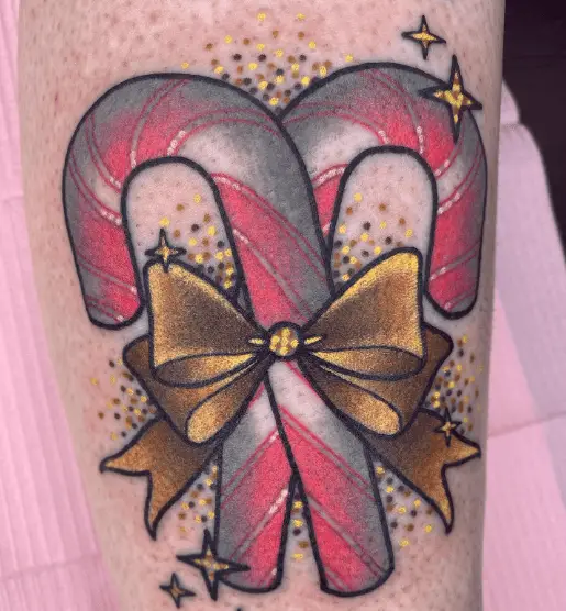 Candy Cane Bow Tattoo