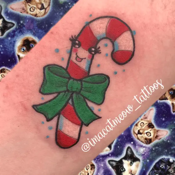 Kawaii Christmas Candy Cane Tattoo