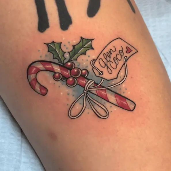 Christmas Candy Cane with Glen Coco Tag Tattoo 
