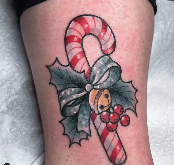 Candy Cane with Bow Tattoo