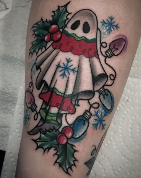 Christmas Ghost with Neon Bulbs Deco Tattoo