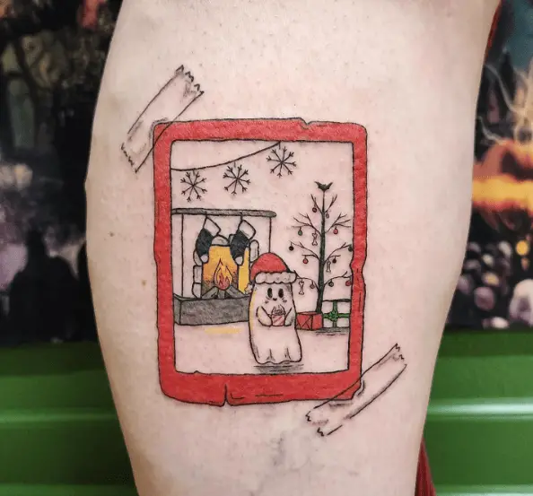 Christmas Ghost and Fireplace Picture Frame Tattoo