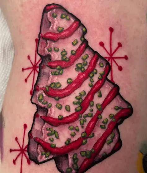 Christmas Tree Cookie with Red Snow Flakes Tattoo