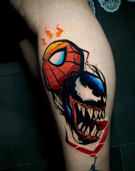 Spiderman and Venom Head Tattoo