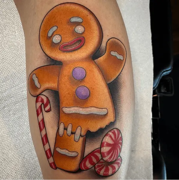 Broken Gingerbread Cookie with Candies Tattoo