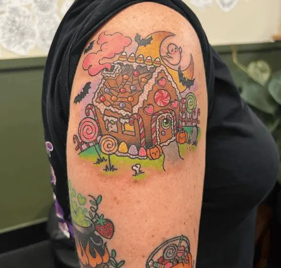Christmas Themed Gingerbread House Tattoo