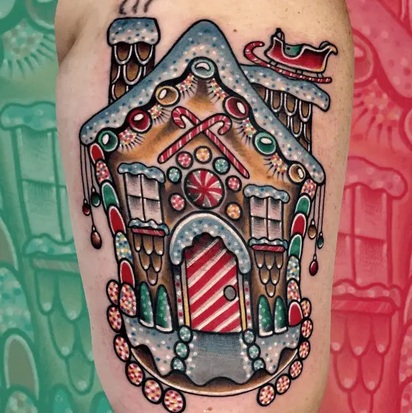 Christmas Gingerbread House Tattoo
