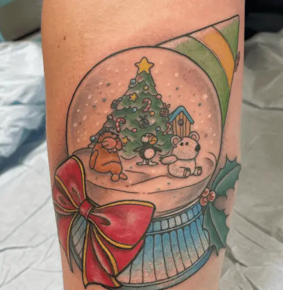 Elf Snow Globe Christmas Tattoo