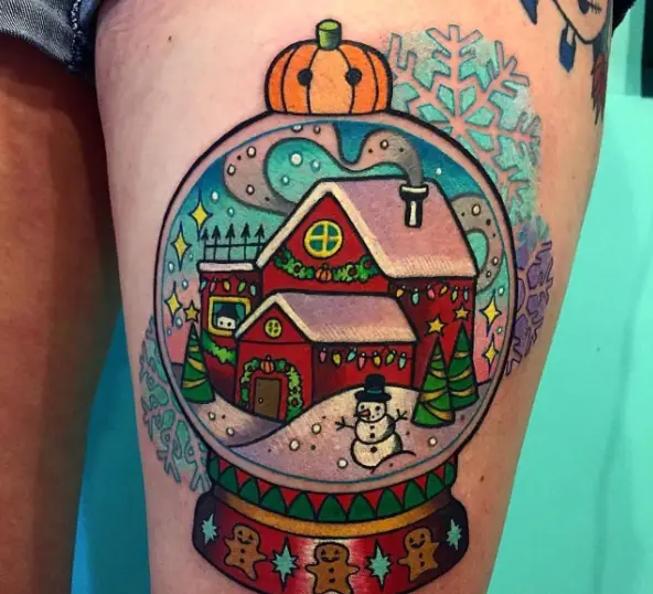 Christmas House Snow Globe Tattoo