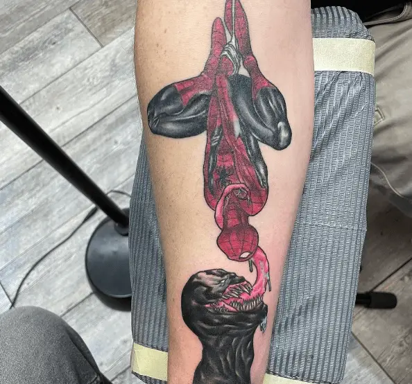 Spiderman and Venom Battle Tattoo