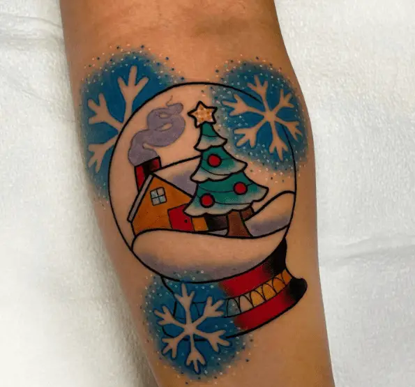 Snow Globe and Snow Flakes Tattoo