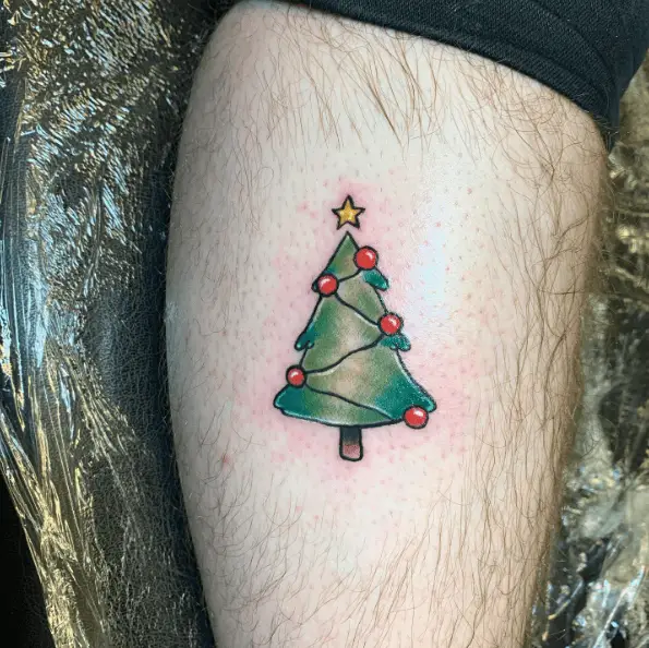 Tiny Christmas Tree Color Tattoo