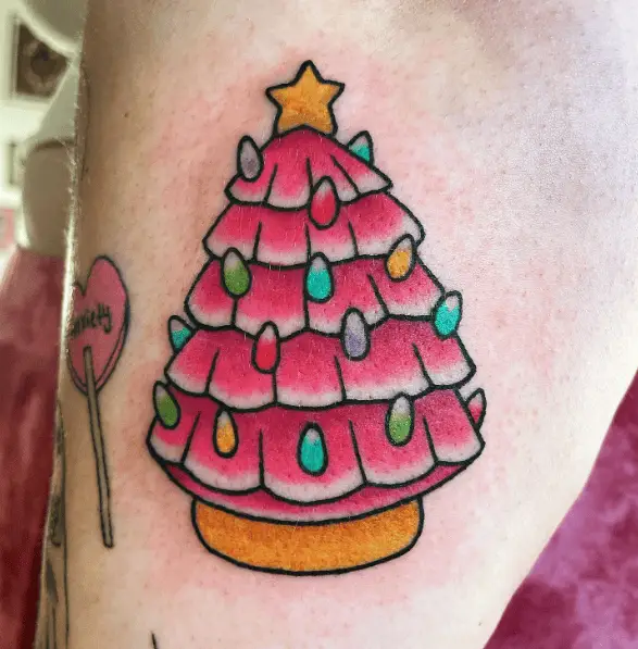 Pink Christmas Tree Tattoo