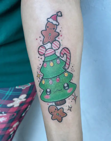 Christmas Tree with Candies and Cookies Tattoo