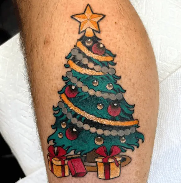 Decorated Christmas Tree with Gifts Tattoo