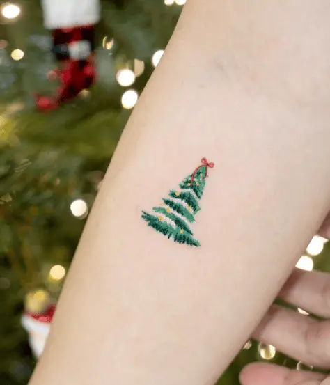 Tiny Little Green Christmas Tree Tattoo