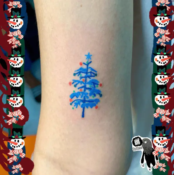 Tiny Blue Christmas Tree Tattoo