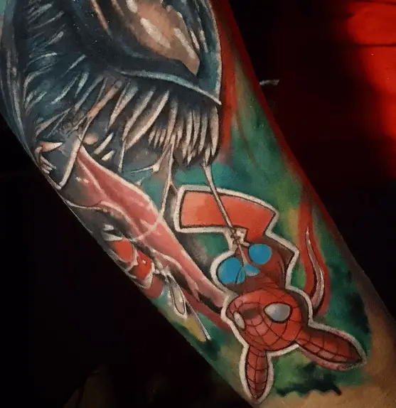 Pikachu Spiderman and Venom Tattoo