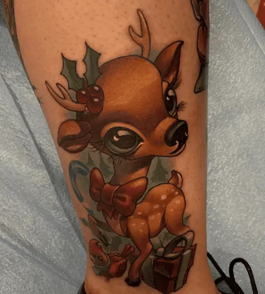 Reindeer with Red Bow Tattoo