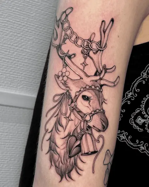 Sketch Style Christmas Reindeer Arm Tattoo