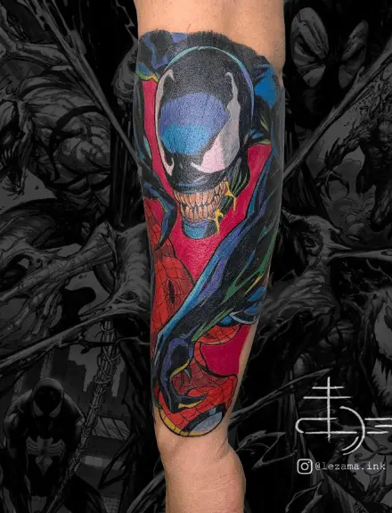 Spiderman vs Venom Forearm Tattoo
