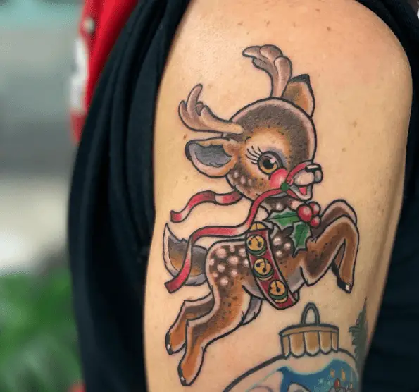 Christmas Themed Reindeer Calf Tattoo