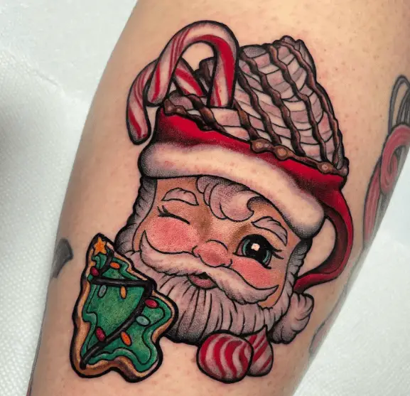 Winking Candy Santa Claus Tattoo