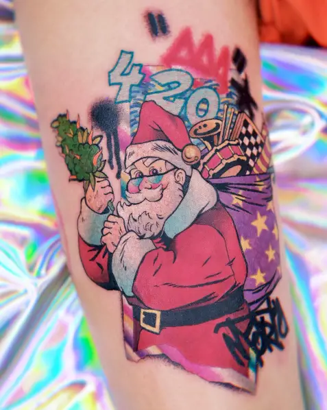 Santa with Gifts Bag Tattoo