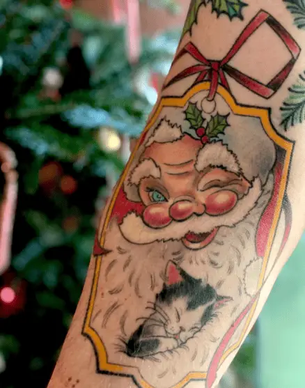 Happy Face Santa and Kitten Tattoo