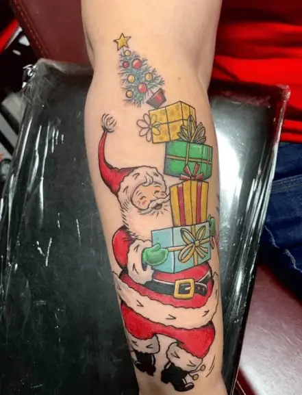 Vintage Santa with Gifts Forearm Tattoo