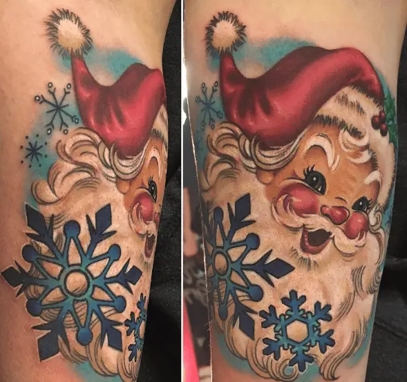Santa Face with Snow Flakes Tattoo