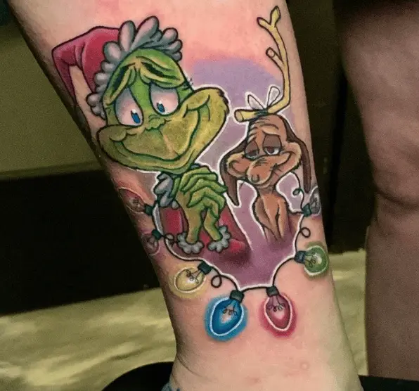 Festive Grinch Leg Tattoo