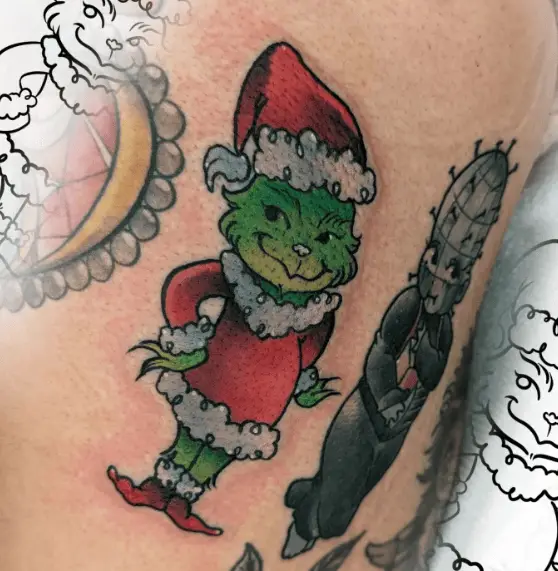 Cute Grinch Santa Claus Tattoo