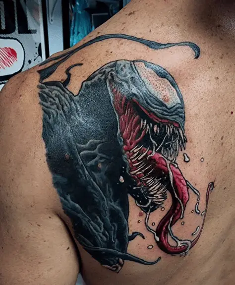 Black Scary Venom Shoulder Tattoo