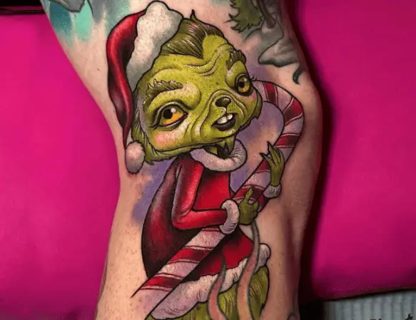 Grinch Santa with Candy Corn Tattoo