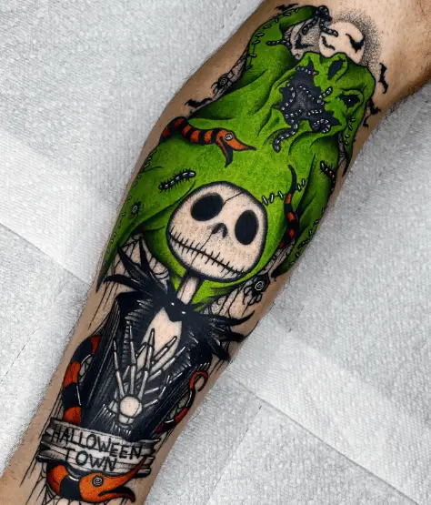Jack and Oogie Boogie Forearm Tattoo