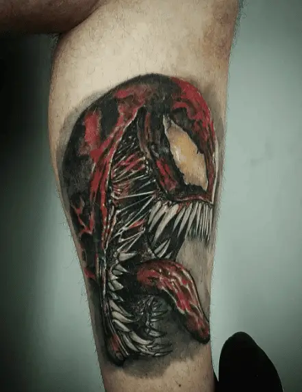 Red Ink Venom Leg Tattoo